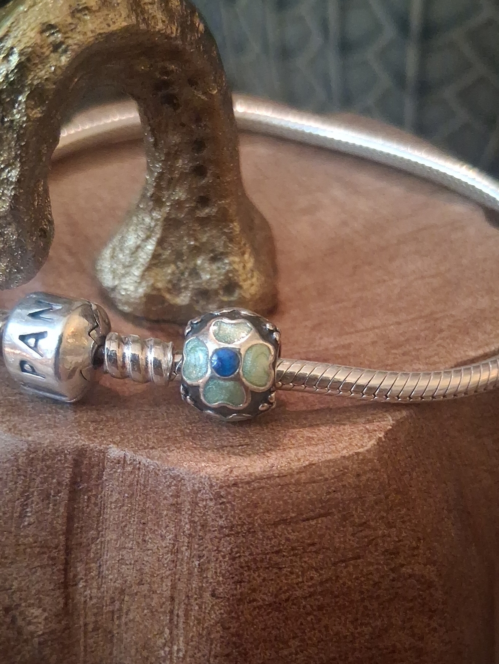 Pandora Retired Daisy Silver Flower Enamel Charm - Blue & Mint